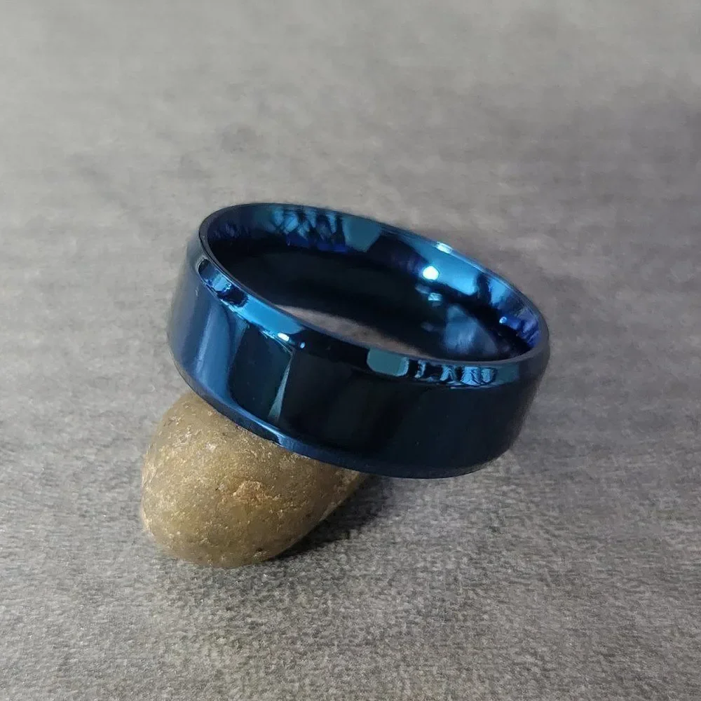 Personalized Men's Wedding Ring - Engraved Matte Blue Wedding Ring For Guys - Picture 9 of 9